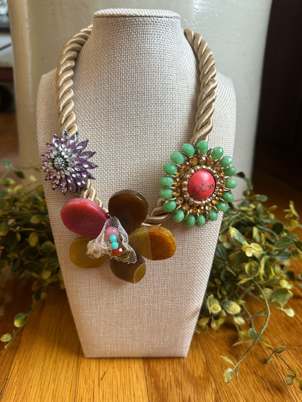 Anthropologie Celeste Michelle Floral Multicolor Cable Necklace